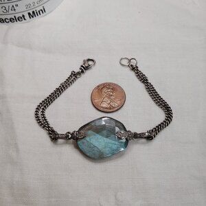 Sterling Silver Labradorite Bracelet Faceted Stone Artisan Double Chain 6.75”